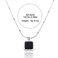 Minimalist silver titanium steel necklace with black square pendant and beaded chain - Silver