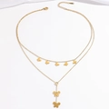 Zweilagige goldene Edelstahlkette mit Schmetterlingsanhängern und Herz-Zirkonia-Anhänger - Goldene doppellagige Schmetterlingshalskette