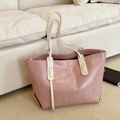 Bolso tote vintage minimalista en cuero PU rosa empolvado con correas en crema - Rosa