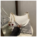 White glossy crescent underarm bag with gold chain and cherry charm detail - White with Pendant