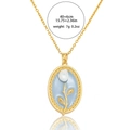 Vintage gold tulip pendant necklace with light blue enamel inlay and pearl flower detail - Gold Tulip (X2311)