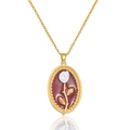 Collier élégant en acier titane doré avec pendentif tulipe ovale en émail rouge - Collier Pendentif Tulipe en Émail Rétro (X2752)