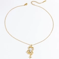 Collana in acciaio inossidabile dorato con cristallo a cuore e pendente a stella a quattro punte - Collana Orso Specchio (X1642)