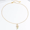 Collana girasole dorata con petali di cristallo e ciondolo a foglia verde su catena fine - Collana Margherita Oro