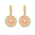 Orecchini a fiore in smalto rosa con perla e zirconi con placcatura in oro - Orecchini Fiore Quadrifoglio Rosa (E1292)