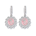 Boucles d'oreilles argentées avec rose en émail rose et zircon blanc de style vintage - Boucles d'Oreilles Rose Rose (E1303)