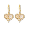 Elegante goldene Herzohrringe mit Katzenaugenstein und Mikro-Zirkonia-Kristallverzierung - Kattenoog Steen Hart Ohrringe (E1288)