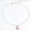 Floral pendant necklace with pink enamel and sparkling crystals in silver finish - Flower Necklace (X1518)