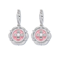 Pink enamel four-leaf clover pendant necklace with pearls and sparkling zircons - Flower Earrings/Brooch (E1290)