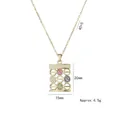 Gold titanium steel necklace with rectangular geometric pendant and colorful zircons - Rectangular Geometric Hollow Color Diamond Style (X3807) / Gold (Multicolor Necklace)