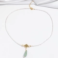 Detail of beaded necklace featuring enamel butterfly, pearls and green jade drop pendant - Enamel Butterfly Dongling Jade Beaded Necklace (X3890)