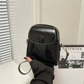 Minimalist black crossbody phone bag with contrast white stitching and gold hardware - Black