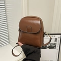 Caramel brown vintage mobile phone crossbody bag with contrast stitching and gold hardware - Brown