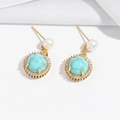 Baroque pearl and turquoise flower earrings with gold accents and sparkling crystals - Turquoise Earrings (E1339) / Gold