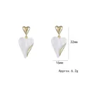 Minimalist heart-shaped two-tone drop earrings with gold rim and white marble texture - Gold with White Heart Earrings (E1366)