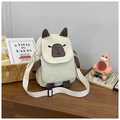 Detail of cute Capybara cartoon crossbody bag made of durable off-white canvas fabric - White