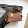 Brown woven contrast shoulder bag with leather trim and strap for daily commuting - Brown