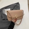 Chic beige square crossbody bag with gold horseshoe buckle and knotted strap - Khaki