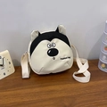 Borsa a tracolla con cane husky in tela crema e nera con tracolla regolabile - Nero