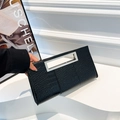 Elegant black crocodile pattern clutch bag with rectangular metal handle and minimalist design - Black
