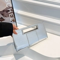 Silver crocodile texture clutch bag with minimalist rectangular metal handle for women - Silver