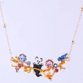 Halskette im Waldstil mit Panda und Vogel mit bunten Strasssteinen auf Goldkette - Panda und Vogel Stil (2#)