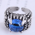 Macro detail of gothic claw ring featuring a blue evil eye stone and vintage silver finish - Dark Blue Style (7#)