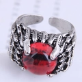 Macro detail of gothic claw ring in antique silver with a striking red eye centerpiece - Red Black Eye Style (6#)