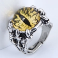 Macro shot of silver dragon claw ring holding a detailed yellow evil eye glass bead - Yellow Style (1#)