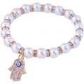 Fashion beaded bracelet with pearls, rhinestone spacers and Hamsa Hand pendant with Evil Eye - Hamsa Hand Pendant Style (5#)