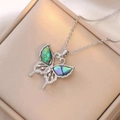 Elegant bow-tie butterfly necklace with abalone shell and rhinestones in a gift box - Abalone Shell Butterfly Necklace / Steel