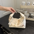 Off-white satin canvas bag with floral embroidery and elegant bead charm detail - White