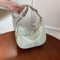 Light green hobo bag with pleated texture and wide strap for stylish women - Green