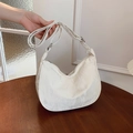 White pleated half-moon hobo bag with adjustable shoulder strap and textured finish - Off White