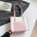Bolso tote bicolor rosa y blanco con diseño de cuadros y bolsillo exterior moderno - Rosa