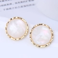 925 silver needle vintage gold round stud earrings with white pearlescent shell texture - Vintage Round / White