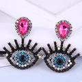 Dettaglio orecchini occhio del diavolo con pietre a goccia rosa e cristalli scintillanti - Stile Goccia Rosa Pesca (5#)