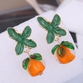 Elegant persimmon shaped dangle earrings with green leaves and orange translucent resin - Orange Persimmon Style (1#)