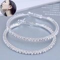 Detail of 60mm silver hoop earrings with micro-paved crystal rhinestones and push-back closure - 50mm Large Style (2#)