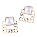Elegantes pendientes cuadrados dorados con incrustación blanco perla estilo retro - Marco Dorado Perla Blanca
