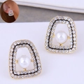 Details zu Vintage-Trapez-Ohrringen mit funkelnden Strasssteinen und Perle - Trapezperlen-Strass-Ohrstecker (1#)