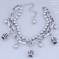 Detail of double-layer stainless steel bracelet with crown charms and bead chain links - Crown Style (3#)