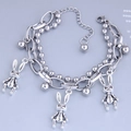 Close-up of double-layer stainless steel bracelet with mechanical rabbit pendants and beads - Rabbit Style (2#)