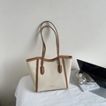 Borsa tote crema minimalista con manici marroni e grande capacità per il lavoro - Bianco Sporco