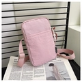 Detalle del bolso rosa de nailon para móvil con textura arrugada y cierre de cremallera - Rosa
