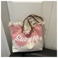 Detailopname van zomerse shopper met rafelige randen en roze kleurverloop canvas - Roze