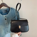 Borsa sottobraccio minimalista in pelle nera con fibbia dorata quadrata e patta magnetica - Nero