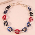 Collana a catena grossa in metallo dorato e resina colorata stile rétro - Collana Rosso-Blu