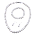Elegantes Set aus weißen Perlen mit runder Perlenkette, Armband und Tropfenohrringen - Perlen 3-teiliges Set (Halskette + Armband + Ohrringe)