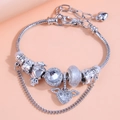 Bracelet à maille serpent argenté avec breloques en zircon et pendentif cœur - Cœur